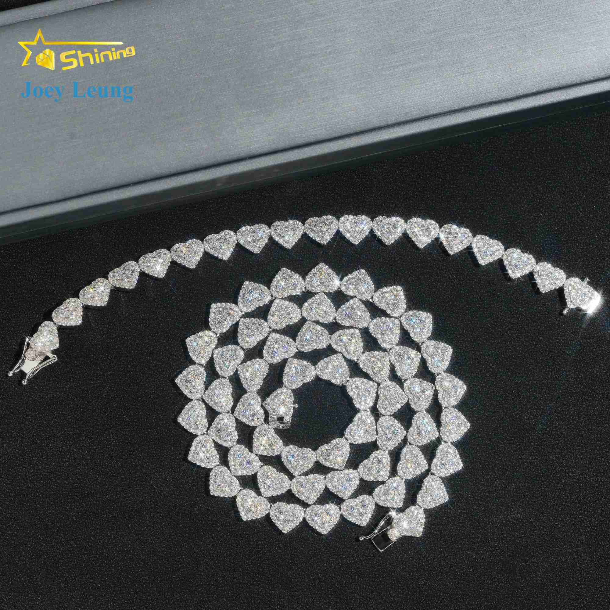Custom Heart Design Solid Silver 925 Hip Hop Iced Cuban Link Bracelet 8mm VVS Moissanite Diamond Womens Fine Jewelry Necklace