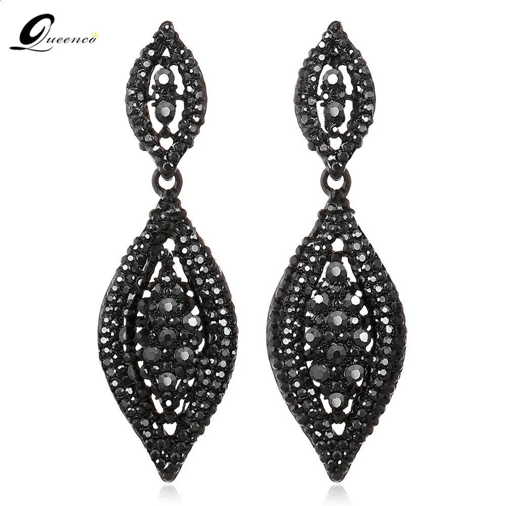 Crystal Black Big Earring Pendant Alloy Long Drop Bridal Korean Fashion Long Earings Goth Accessories Drop Leaf Earring 241205