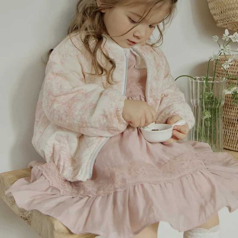 Girls Casual Dresses Spring Korea Girls Children Clothing Solid Color French Cotton Lace Vest 2024 Round Collar SimpleXJ241206