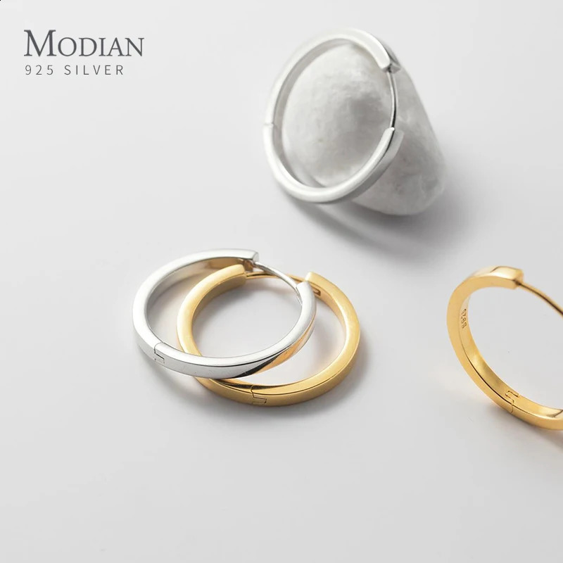 Modian Solid 925 sterling silver 2CM smooth minimalist simple earring set with stud earrings 241205