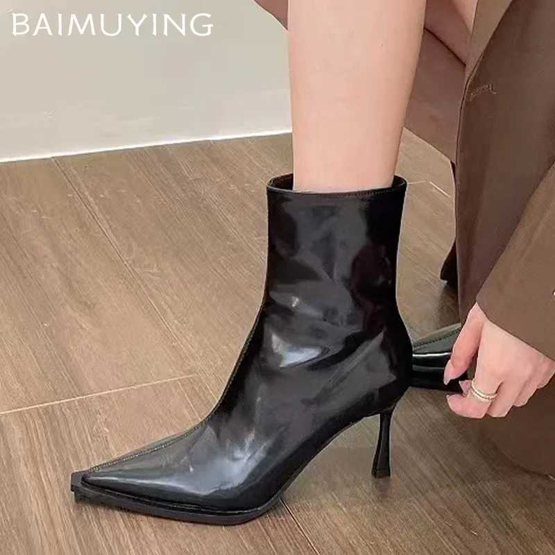 High Quality Winter leather ankle boots sexy Pointed Toe High H shoes trend Fad elegant new pump Goth Botas De Mujer T241206
