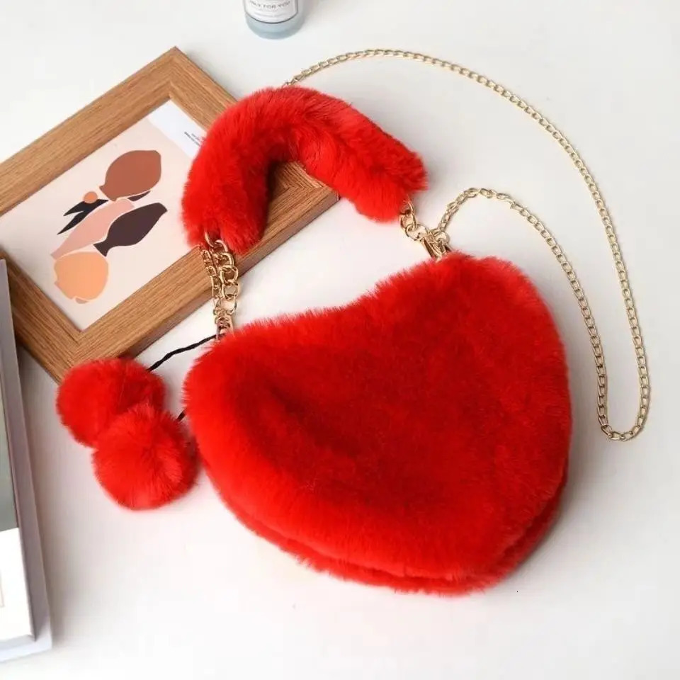 Miyagawa Love Bag Handbag Cute Plush Handbag Leather Patchwork Plush Crossbody Bag Small Korean Fashion Top-handle Bag 241206