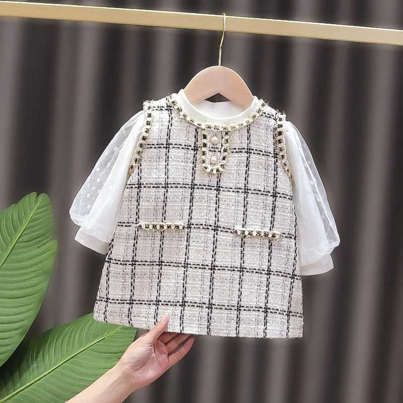 Baby Girl Tweed Plaid Dress Spring Autumn New Sleeveless Round Neck Sweet And Elegant Small Fragrant Wind Girls DressesXJ241206