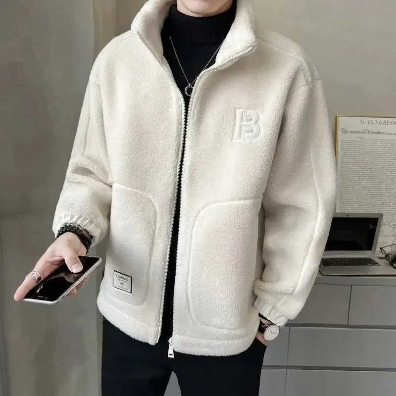 Korean Fashion New Lamb Fleece Jacket Men Autumn Winter Large Size Fleece Padded Couple Trendy Brand Ins Loose Lamb Wool JacketsXJ241206