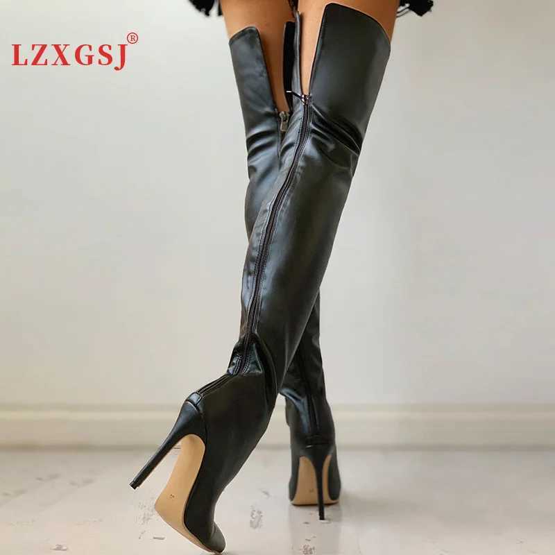 High Quality Size 46 Sexy Stiletto Heels Height H 11cm Black Knee Boots Womens Club Party Ultra Thin Leg Boots Fi Personalized Boots T241206