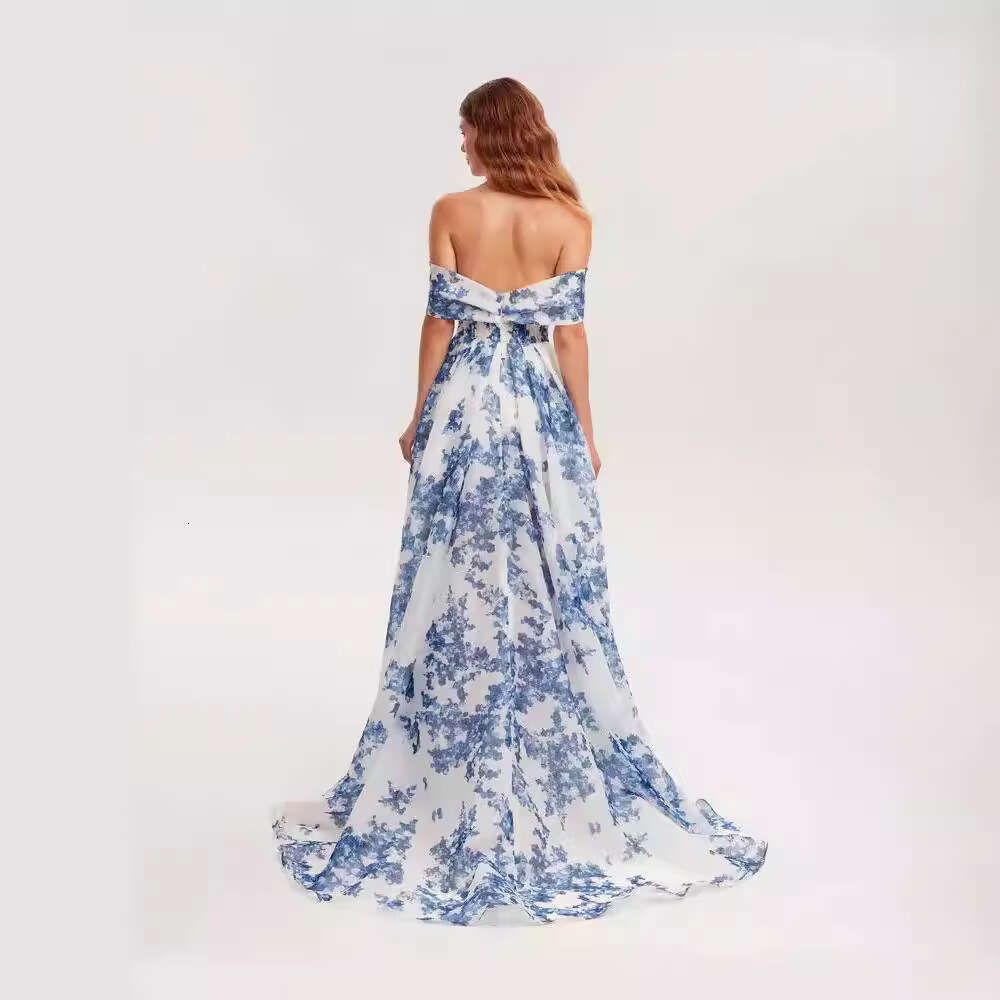 off shoulder European American women's fashion, organza fairy long evening dress, 2024 new style chic and elegant clothing