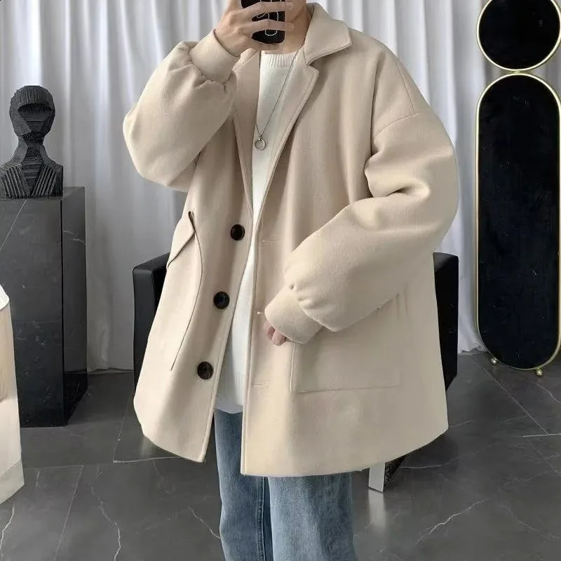 EBAIHUI Mens Solid Color Coat Trench British Style Lapel Single Breasted Coats Black Apricot Casual Daily Straight Hem Outwear 241202