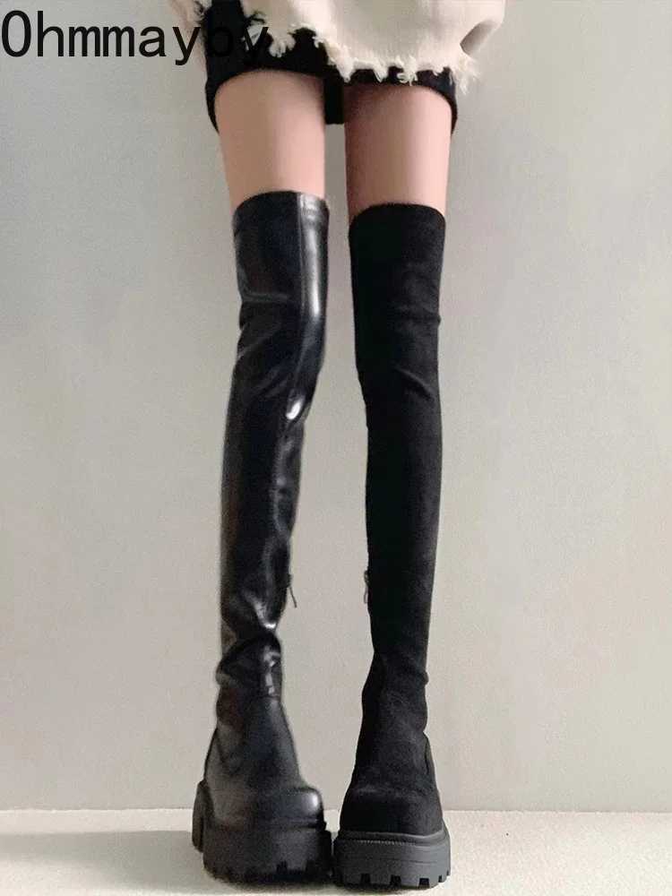 High Quality Streh Slim Wen Over The Knee High Boots Fi Soft Leather Shoes Autumn Thick High Heels Ladies Knight Lg Boots T241206
