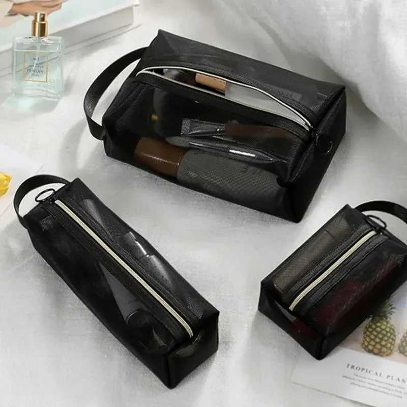 Travel Black Mesh Cosmetic Bag Small Large Black Makeup Bag Toiletry Organizer Case Lipstick Storage PouchXJ241206