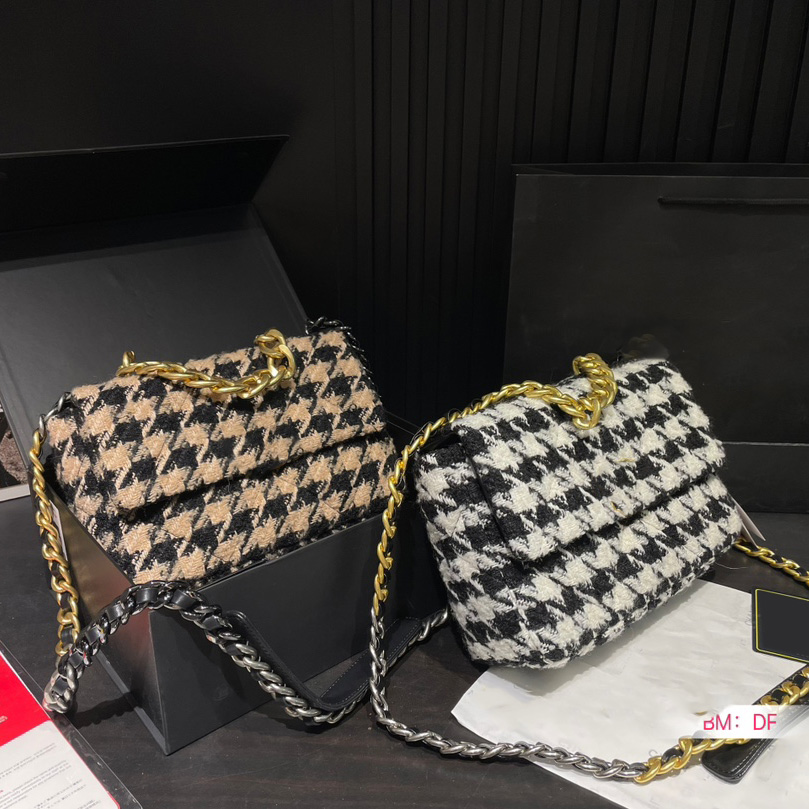 Luxury Designer 19 Series Brown Black Houndstooth Clutch Shoulder Bag Cross Body Shoulder Hand Bags Large Capacity Luxe Sac Purse Outdoor Wallet Pocket 25x16cm