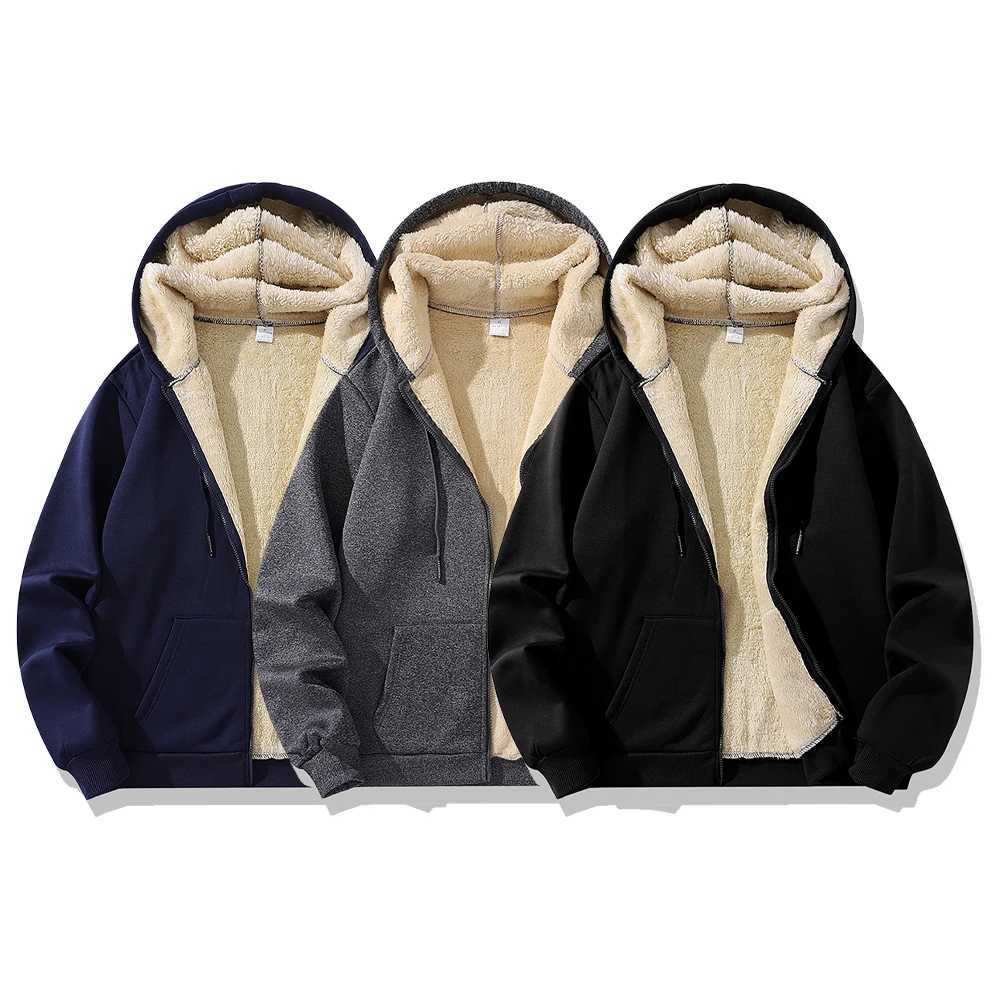 High Quality Fleece Jackets Mens Winter Plus-Size Jacket Windproof Warm Thick Coat Solid Color Cotton Jacket Men Hooded CoatsXJ241206