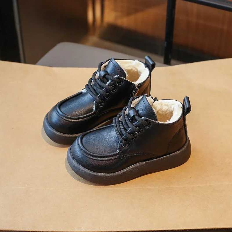 High Top Children PU Leather Boots Fluffy Lined Classic Kids Short Boots Boys Girls Winter School Shoes New Flat Footwear G11133XJ241206
