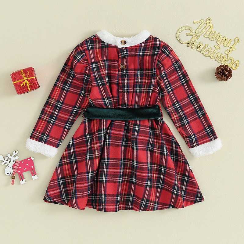 FOCUSNORM 1-6Y Toddler Kids Girls Christmas Romper/Dress Plaid Printed Plush Patchwork Bowknot Long Sleeve Jumpsuits Or DressXJ241206
