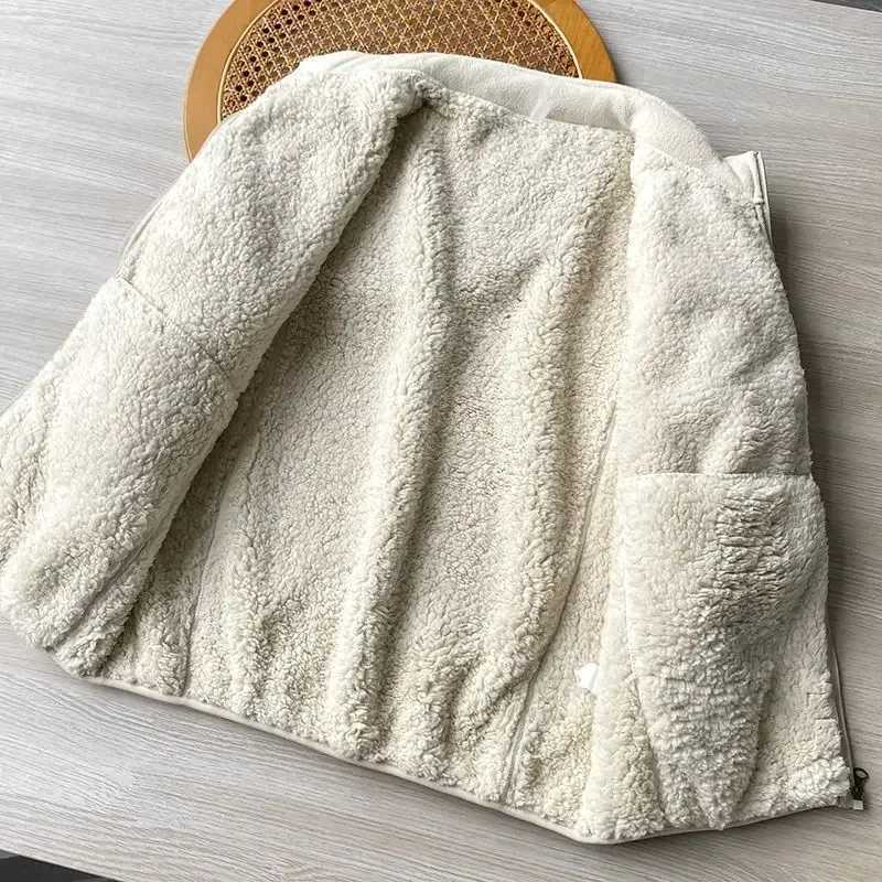 Winter Fleece Jacket Solid Color Sherpa Casual Coat Thick Warm Stand Collar Zip Up Outdoor Windbreak Jacket Soft ComfortableXJ241206