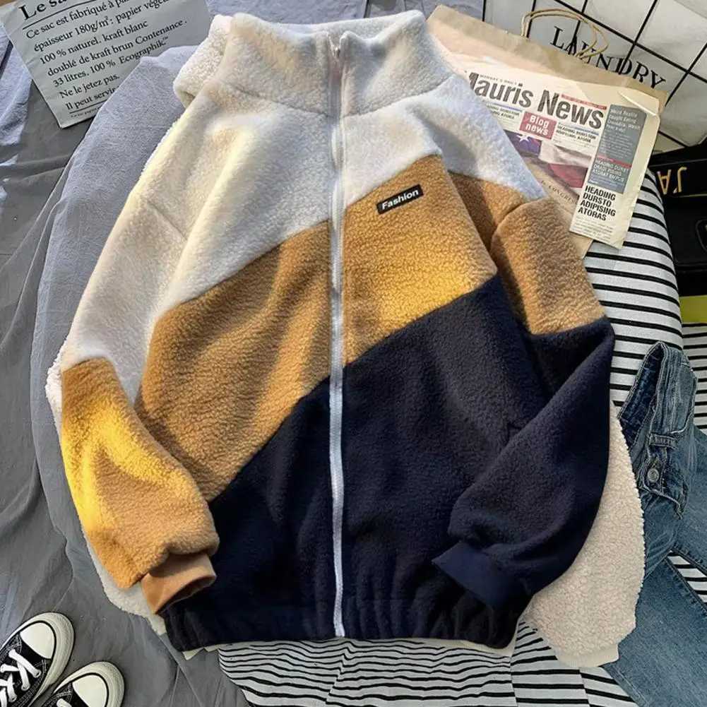 Outerwear Chic Thicken Men Spring Coat Fleece Winter Coat Color Matching Men GarmentXJ241206