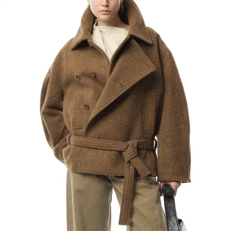 winter coats woman 2024 in outerwears High quality wool blend womens jacket Asymmetric waistband slim fit woolen coat y2k 241205