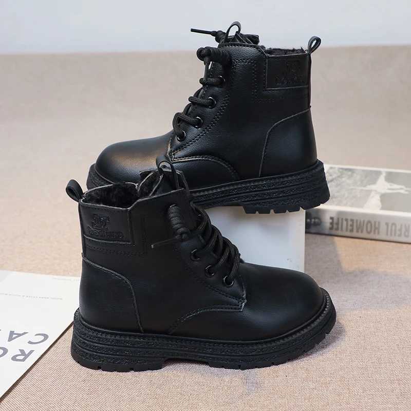 Low Cut Side Zipper Anti Slip Waterproof Girls Leather Boots Winter Outdoor Girls Fashion Cotton Boots Sandalias De MujerXJ241206