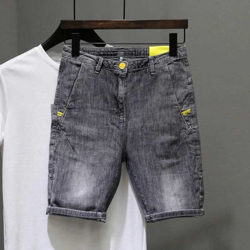 Short Jeans Pants For Men Gray Graphic Man Denim Shorts Original Harajuku Y2k Designer Cut Summer Wide With Korean Style New InXJ241206