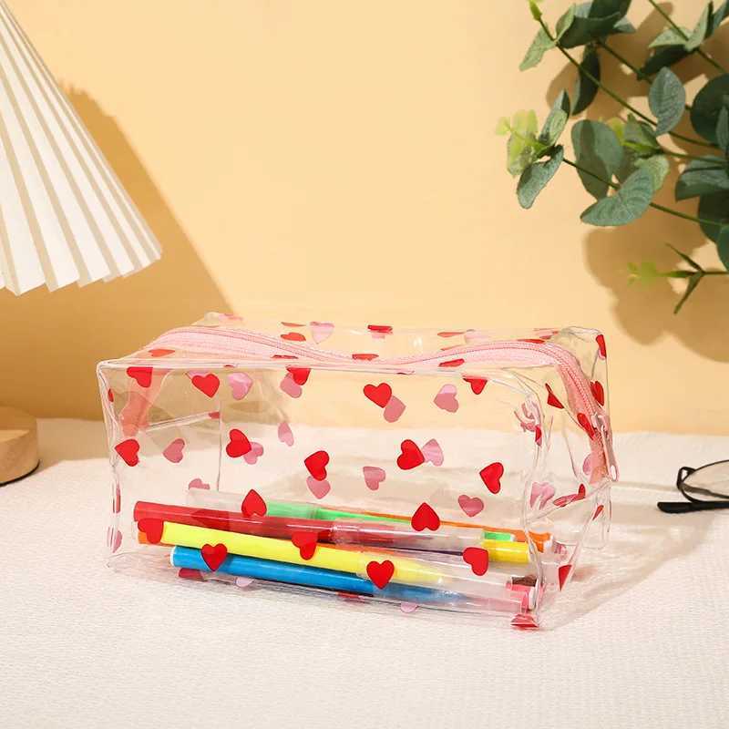 Waterproof transparent makeup bag for girls and students pencil case with floral printing Kaii makeup bag for travel portable zipper W bagXJ250415