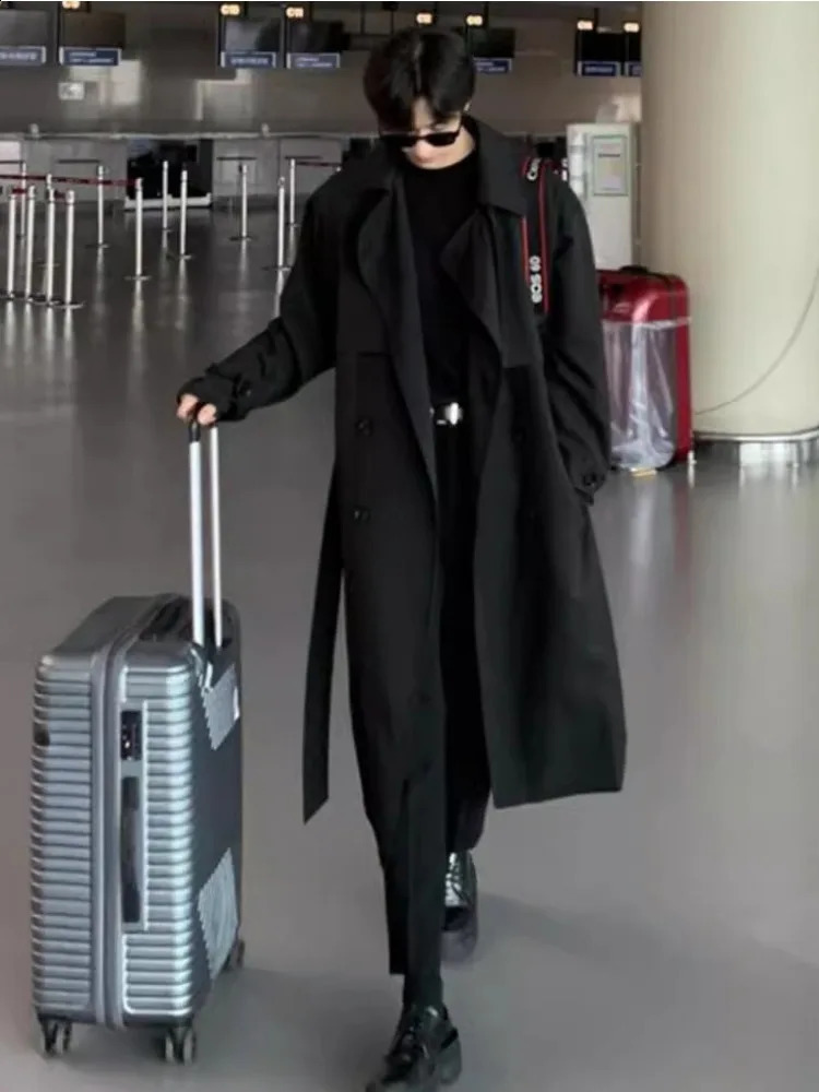 Long Man Trench Coat Midlength Doublebreasted Loose Jacket Korean Version Casual Handsome Outerwear Autumn Winter Waterproof 241202