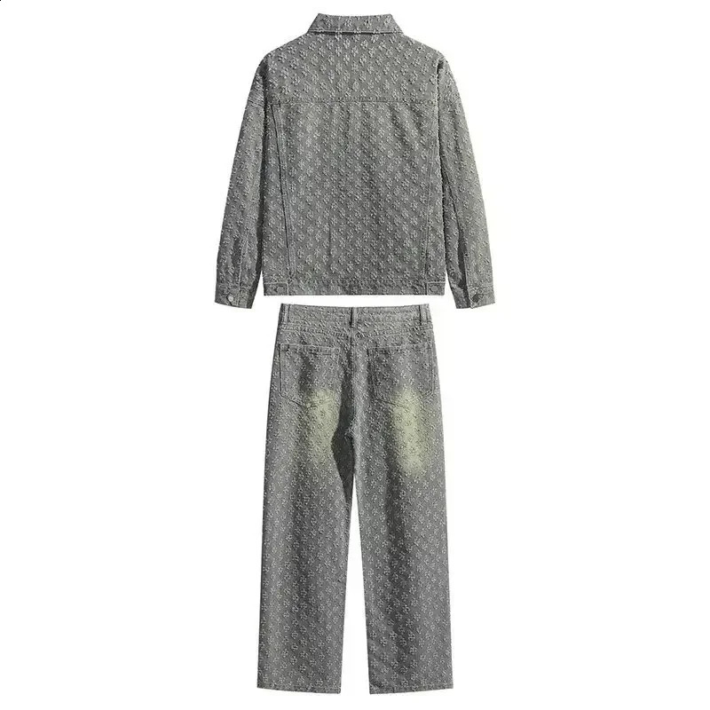 Arrival American Style Mens Versatile Spring Autumn Jacquard Casual Trendy Lapel Shirt Bell Bottoms Ensemble 241205