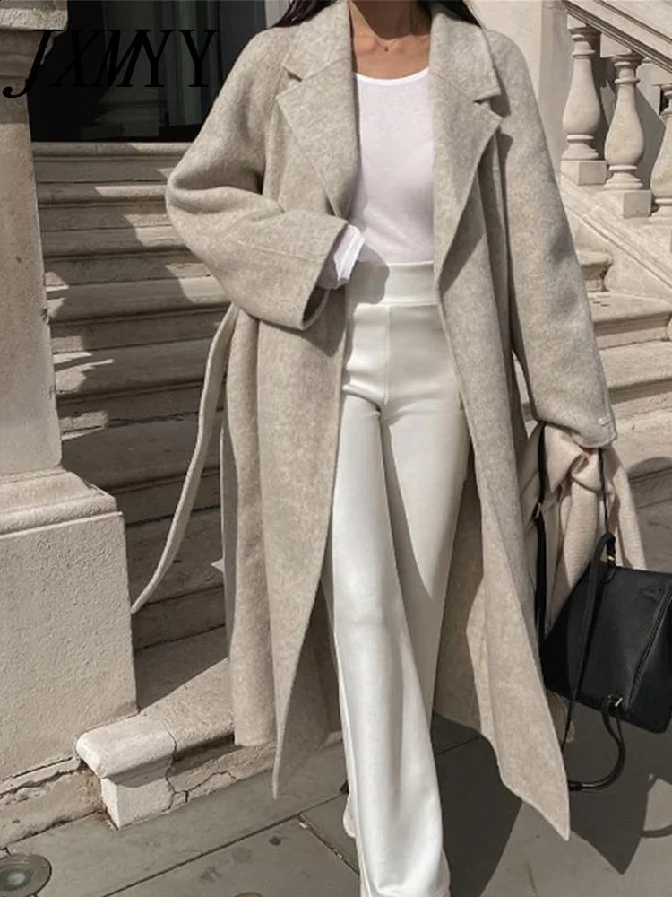 JXMYY Winter Fashion Korean Style Beige Minimalist Style Wool Lace Top Casual Loose Elegant Womens Jacket 241205