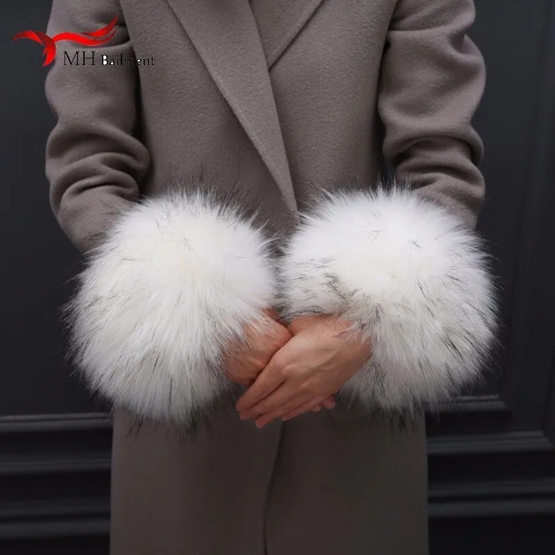 womens raccoon arm heater set natural color real raccoon fur cuffs womens coat arm heater set 241206