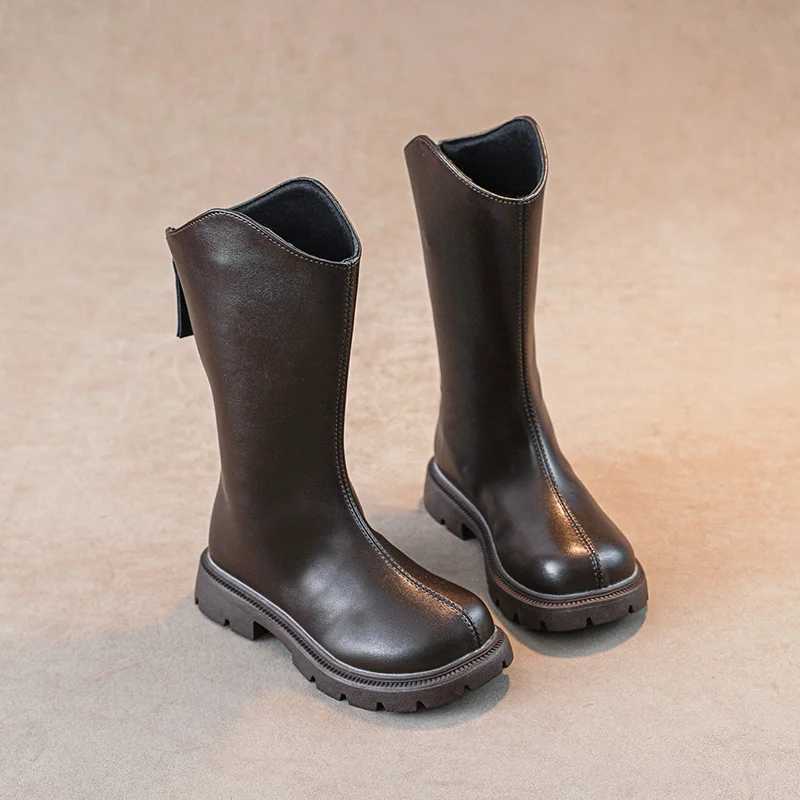 Autumn/Winter Sweet Baby Girls Round Toe Popular Casual Catwalk Boots Zipper Kids Soft Children Elegant Square Heel Warm BootsXJ241206