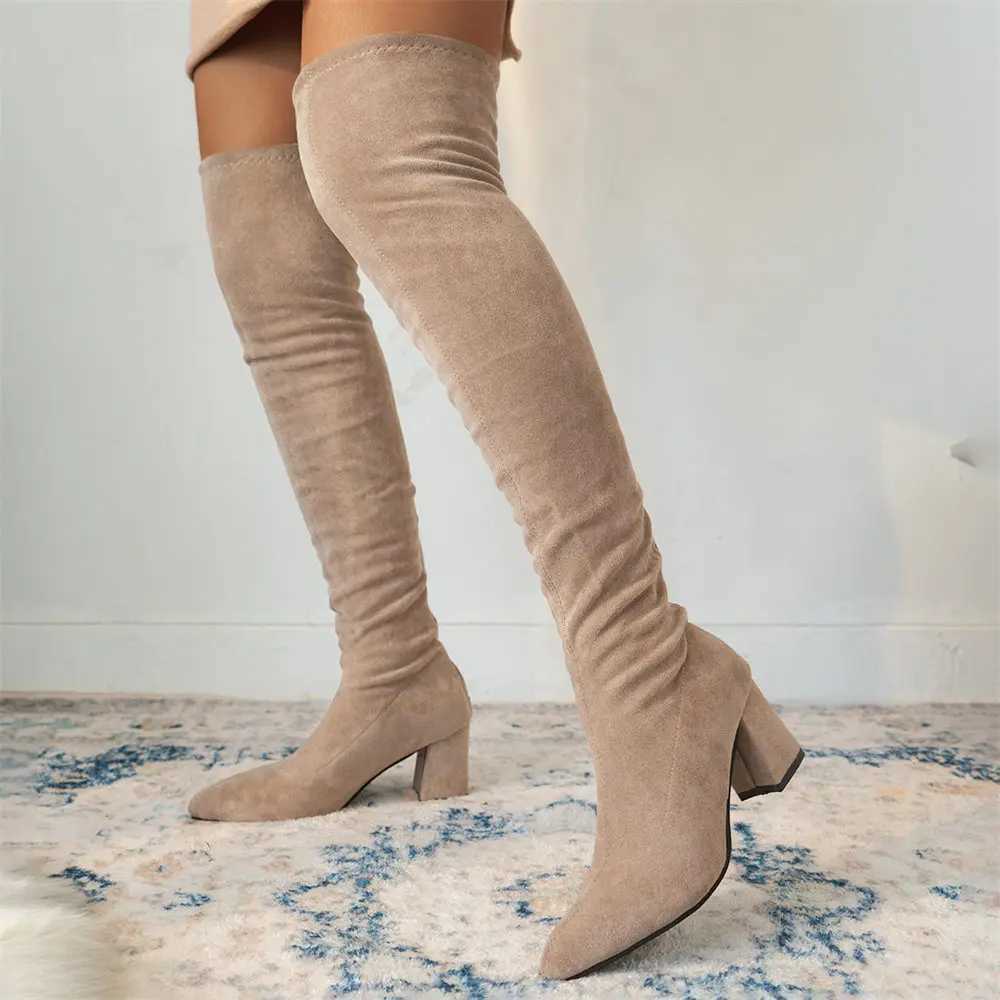 High Quality New Classic Sexy Wens Over the Knee Boots Elegant Block High H Elastic Streh Boots Shoes for Party Big Size 42 T241206