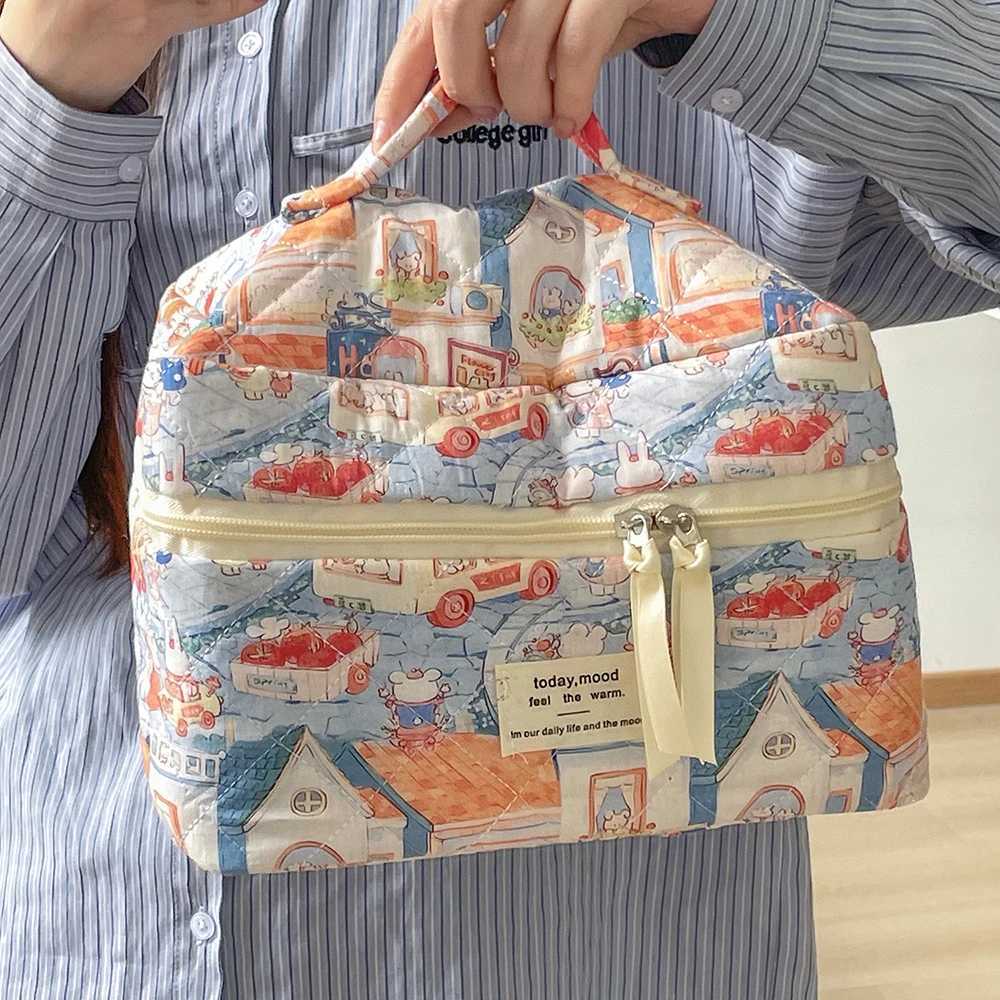 Carto Animals Pattern Makeup Quilted Bag Women Portable Tote Lipstick Cosmetic Storage Handbag Ladies Vintage Zipper Pouch BagXJ241206