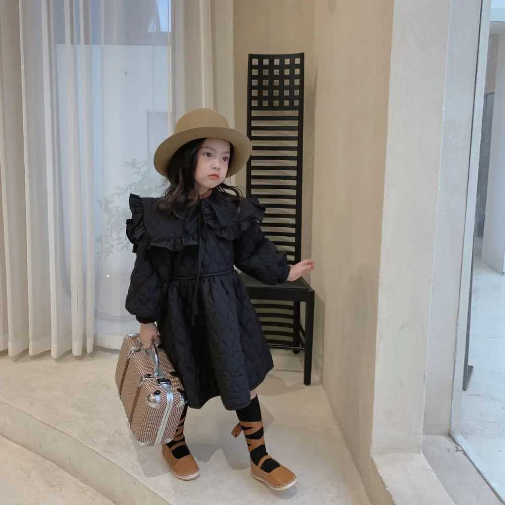 Autumn and Winter Girls Dress Season New Fashionable Thickened Large Flip Thickened Dress Childrens Little Girl Princess DressXJ241206