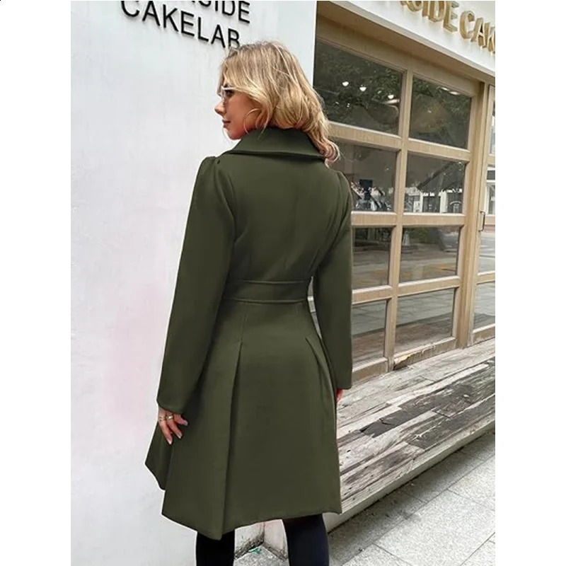 Womens Autumn Coat Wool Blend Solid Lined Coats Outerwears Female Jackets Double Breasted Lapel Xlength Overcoat 241205