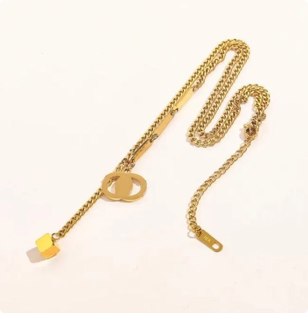 Newest Fashion Brand Designer Double Letter Pendant Necklace Gold Plated Rhinestone Clavicular Chain Womens Girl Festival Jewelry Gift