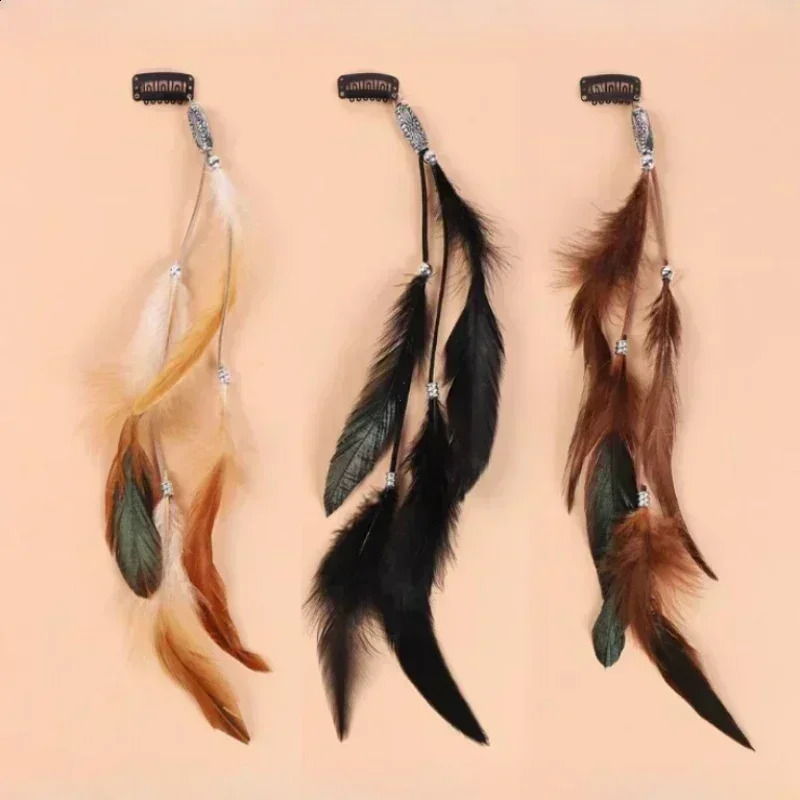 2024 Fashionable Boho Feather Headband Beaded Headdress Handmade Hair Clip Girl Accessories High Quality 241122