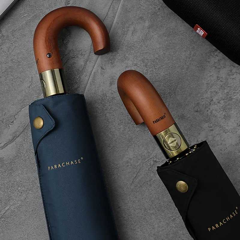 Luxury wooden umbrella windproof 10 ribs authentic mens umbrella with umbrella style flight folding large golf umbrella T241206