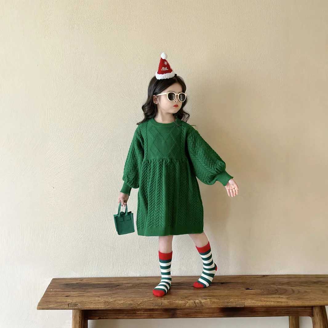 Baby Girls Dress Knitted Long Sleeve Solid Fashion 2024 Winter New Korean Sle Childrens Keep Warm DressXJ241206