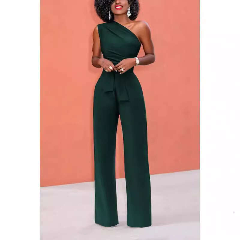 spring summer solid color fashionable Chinese with slanted collar mid waist temperament commuting jumpsuit 2024 new style chic and elegant clothing