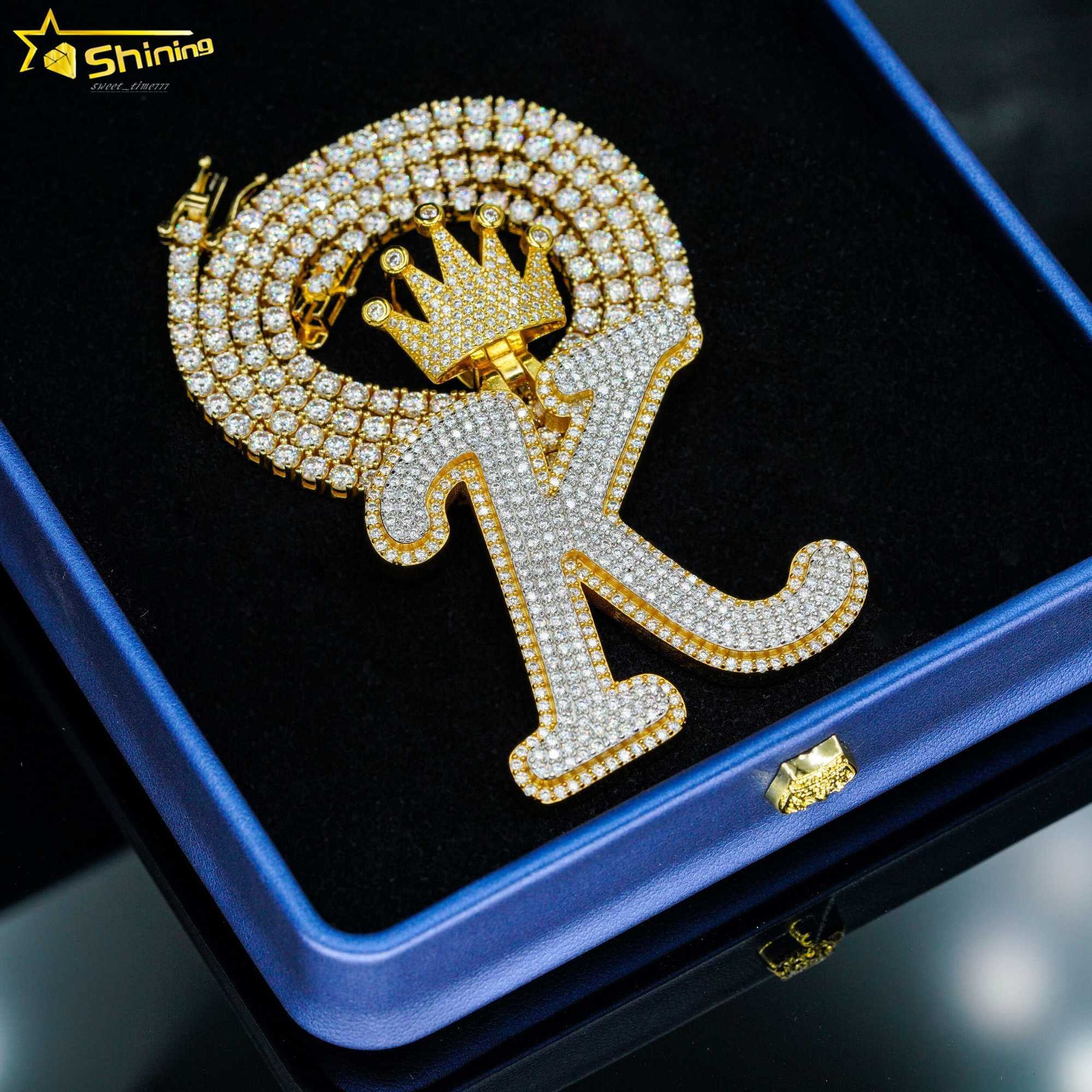 S925 Silver Hip Hop Iced Out Moissanite Initial K Letter Pendant Custom Fashion VVS Moissanite Diamond A-Z Letter Pendant