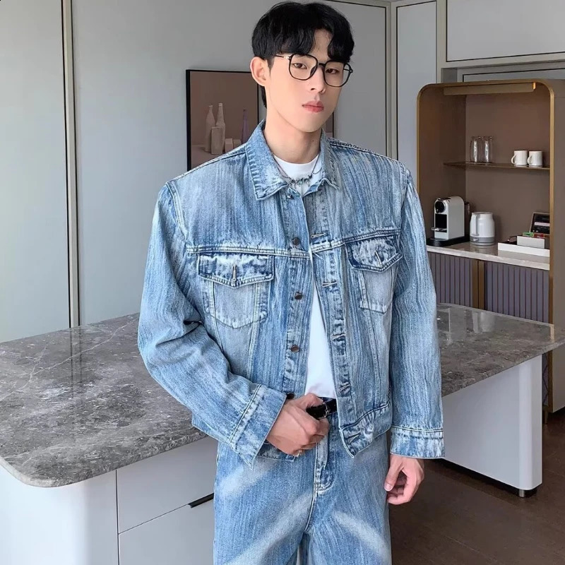Trendy Hip Hop Mens Cowboy Suit High Street Tie Dye Blue Unisex 2pcs Set Y2k Punk Denim JacketStraight Leg Jeans Sets 2024 241205