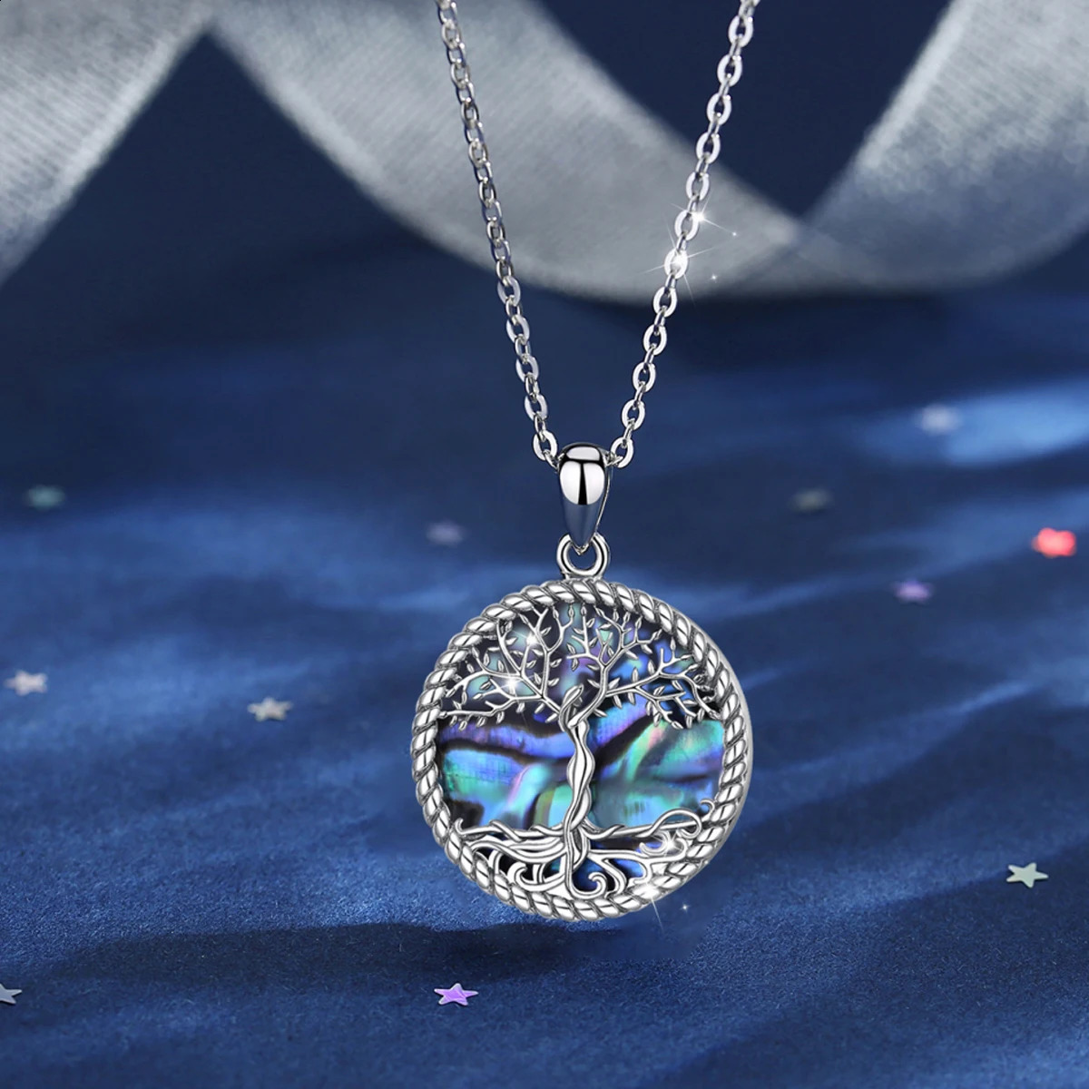 EUDORA 925 Pure Silver Tree of Life Earrings and Necklace Natural Abalone Shell Exquisite Jewelry Set 241205