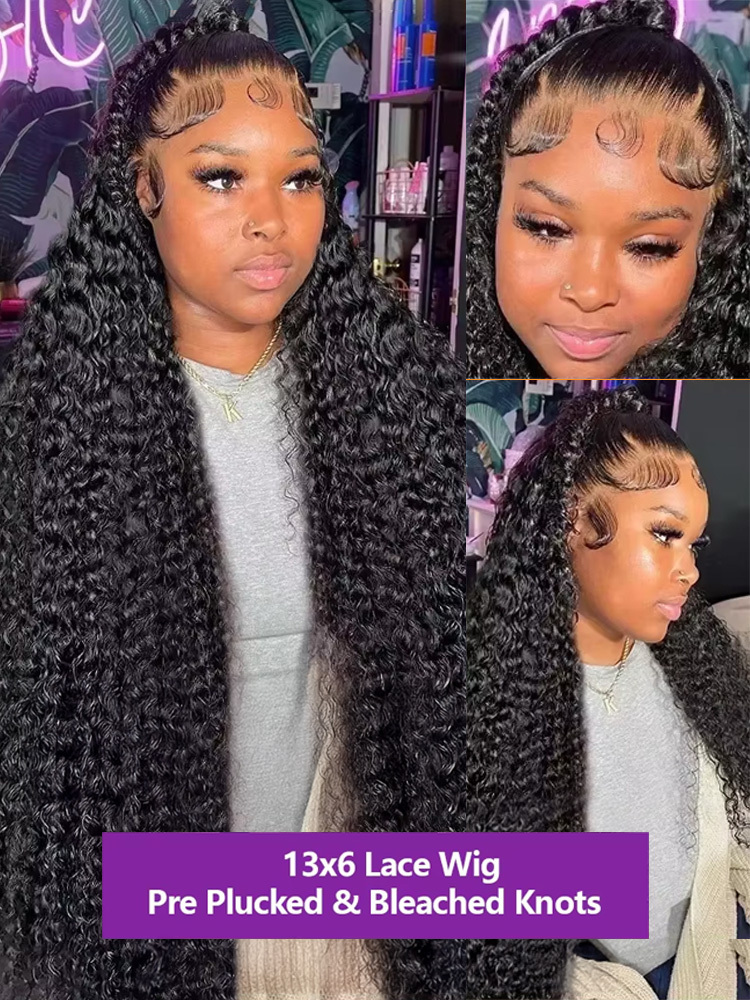 30 40 Inches Deep 13X6 HD Transparent Front Human Hair Wig Glueless 13X4 Curly Wave Lace Frontal Wigs For Women