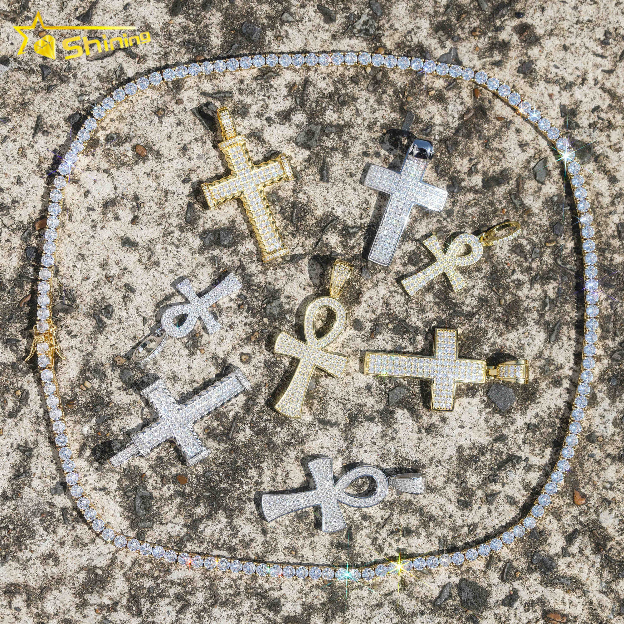 GRA certified 925 sterling silver moissanite cross pendants men women hip hop fashion cross charms with chains