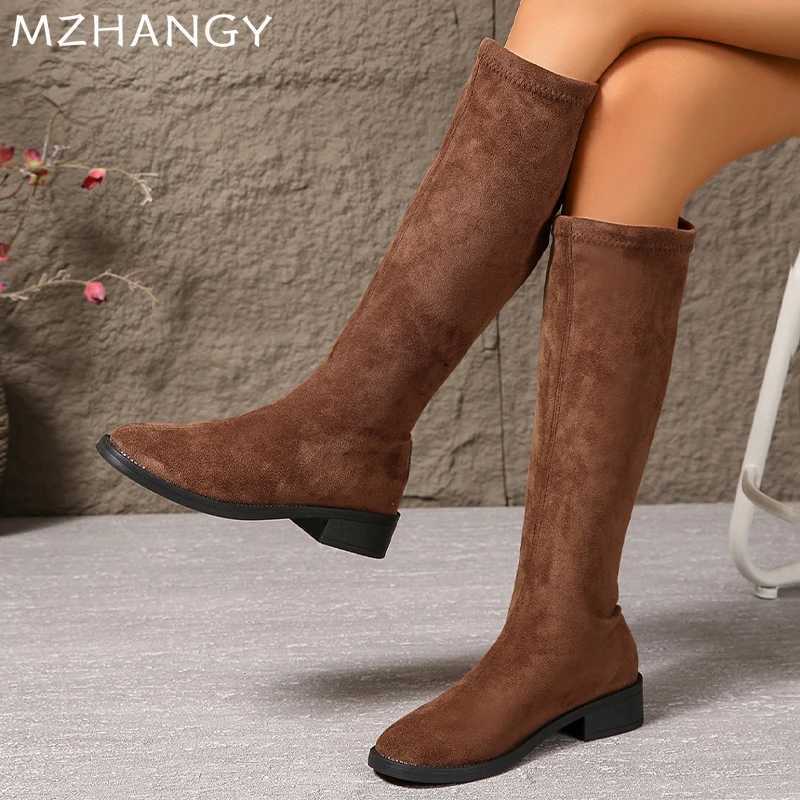 High Quality Warm suede high heels thick knee high heels Wan trend winter Fi low H chiffon motorcycle boots unprinted good products T241206