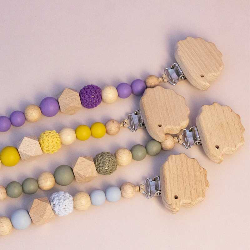 Pacifier Holders Clips# Custom Name Hedgehog Wooden Personalized Baby Pacifier Chain Silicone Bead Dummy Nipple Holder Teether Pendant Newborn Gift H2