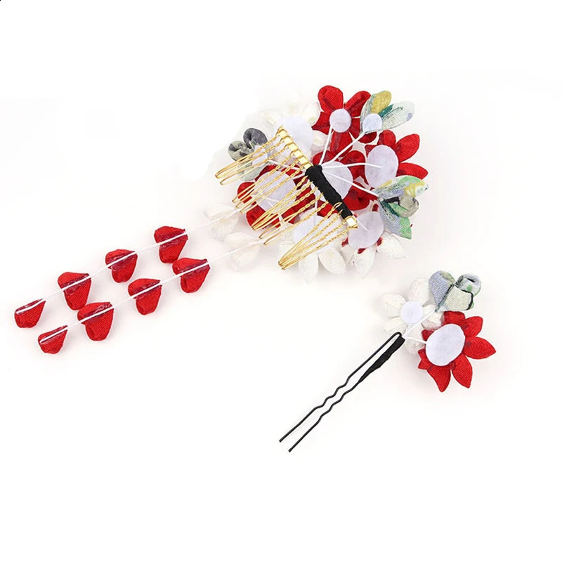 Japanese handmade fabric flower hair accessories clip tassel kimono hair clip female geisha bucket Japanese holiday hair clip 241205