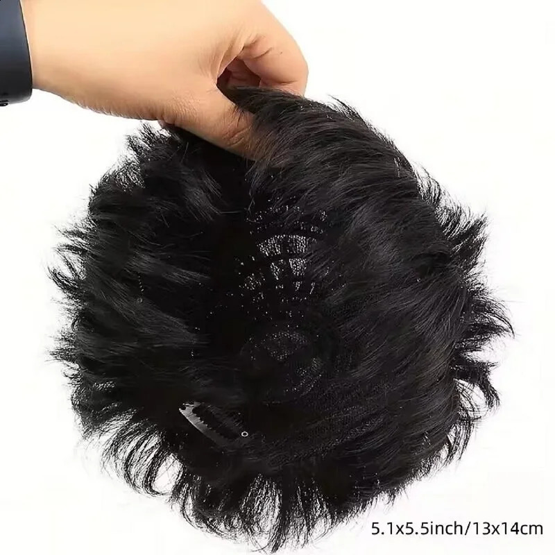 Alimice Refined Natural Black Mens Hair Topper Wig-4inch Short Human Hair Toupee with Secure Clips for Daily Use 16x18cm 241205