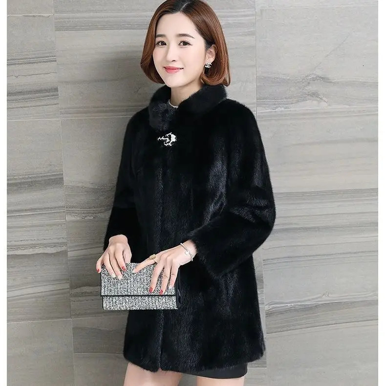 Fur coat winter womens jacket imitating mink fur stand up collar short sleeved casual womens clothing 241202
