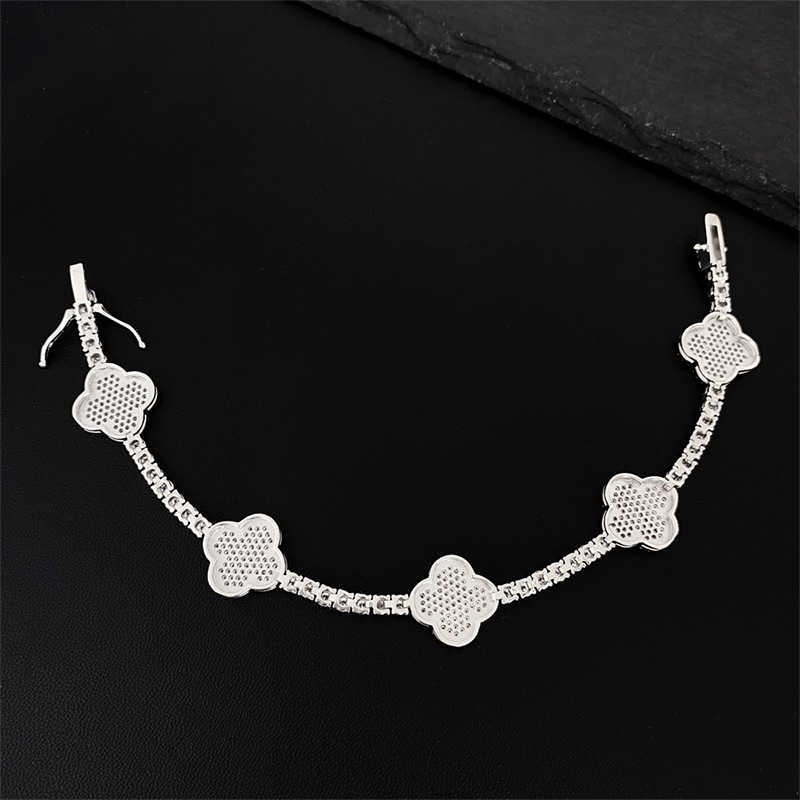 New Clover Bracelet 925 Silver Jewelry Moissanite 3/4mm Fashion Mens and Womens Hip Hop Accessories Lucky Grass Bracelet