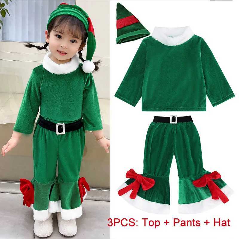New Year Toddler Baby Girls Christmas Elk Fleece Costume Red Santa Claus Long Sleeve Princess Dresses With Hat Shl XmasXJ241206