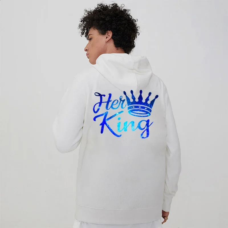 Couple Sweatshirt Matching Set Her King and His Queen Print Lover Hooded Fashion Crown Women Men Hoodies Long Sleeve Streetwear 241205